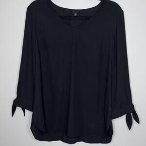 Talbots Womens Size Medium Black Tie 3/4 Sleeve V-Neck Tunic Blouse